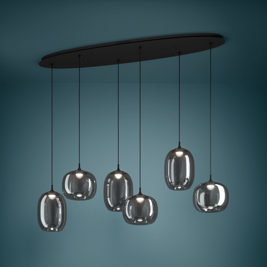 Eglo - LED ljusreglerad ljuskrona på textilsladd 6xLED/3,7W/230V 2700-6500K rökig + fjärrkontroll