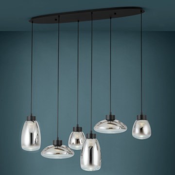 Eglo - LED ljusreglerad ljuskrona på textilsladd 6xLED/5,4W/230V 2700K rökig