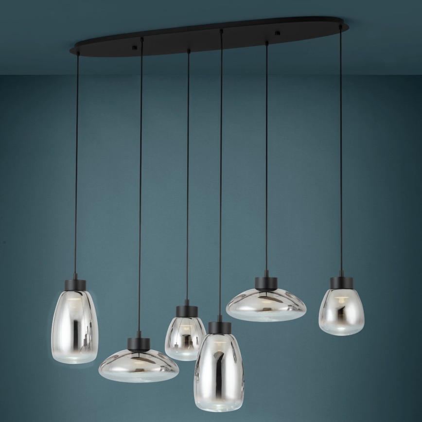 Eglo - LED ljusreglerad ljuskrona på textilsladd 6xLED/5,4W/230V 2700K rökig