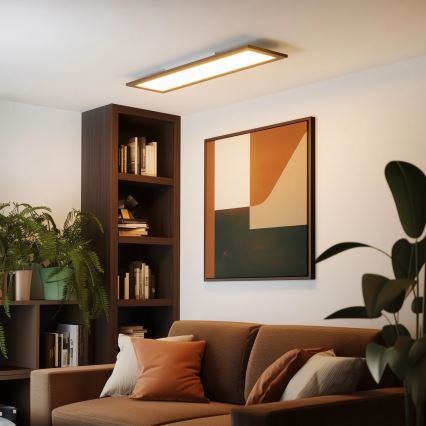 Eglo - LED RGBW dimbar ytmonterad panel SALOBRENA-C WOOD LED/34W/230V 2700-6500K 34x124 cm mörkbrun + fjärrkontroll