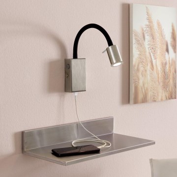 Eglo - LED Väggstrålkastare med USB-laddare 1xLED/3,5W/230V matt krom