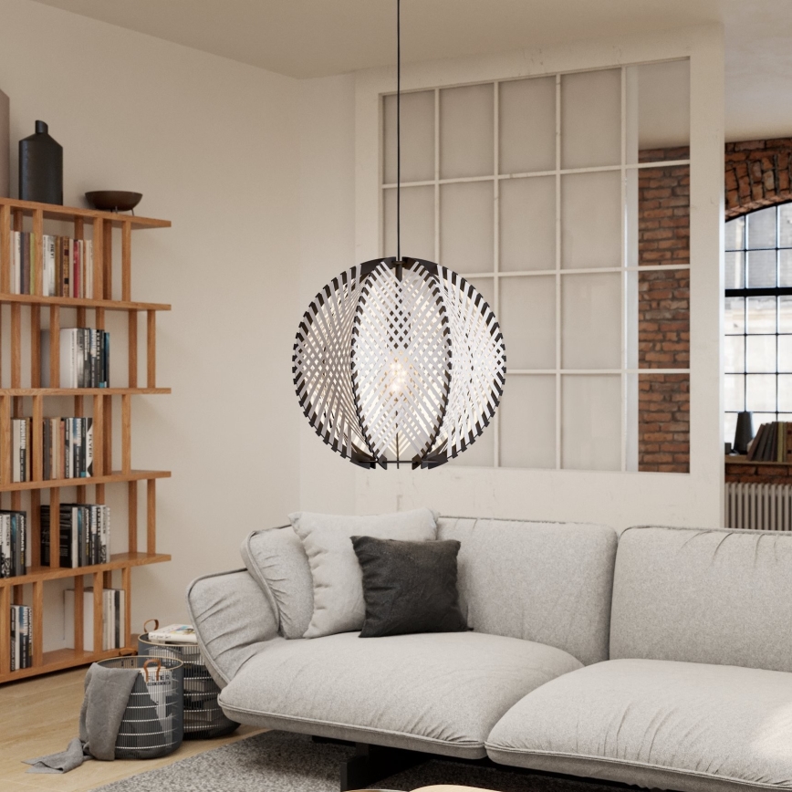 Eglo - Ljuskrona med textilsladd 1xE27/40W/230V diameter 40 cm vit/svart
