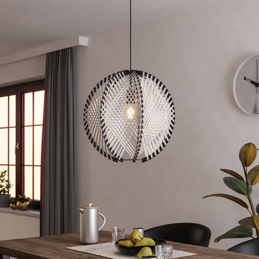 Eglo - Ljuskrona med textilsladd 1xE27/40W/230V diameter 48 cm vit/svart