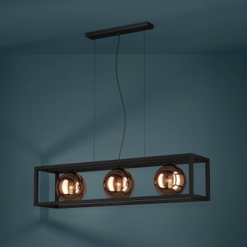 Eglo - Ljuskrona med textilsladd 3xE27/40W/230V koppar/svart