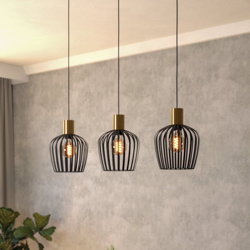 Eglo - Ljuskrona med textilsladd 3xE27/40W/230V svart/guld