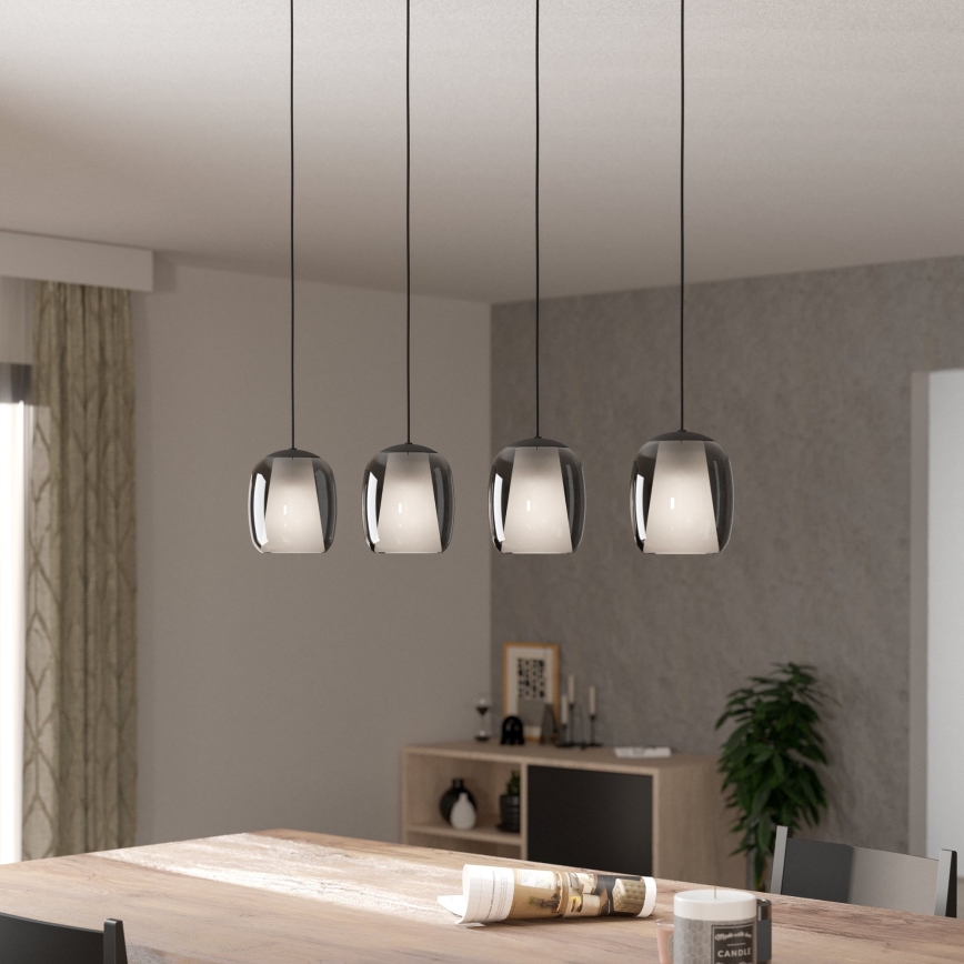 Eglo - Ljuskrona med textilsladd 4xE27/28W/230V grå