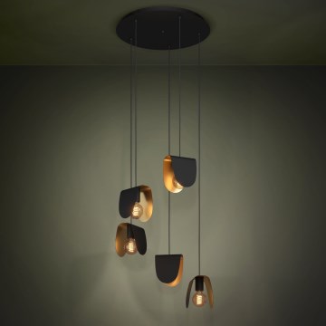 Eglo - Ljuskrona med textilsladd 5xE27/40W/230V svart/guld
