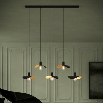 Eglo - Ljuskrona med textilsladd 5xE27/40W/230V svart/guld