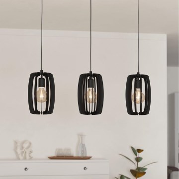 Eglo - Ljuskrona med upphängningsrem 3xE27/40W/230V svart