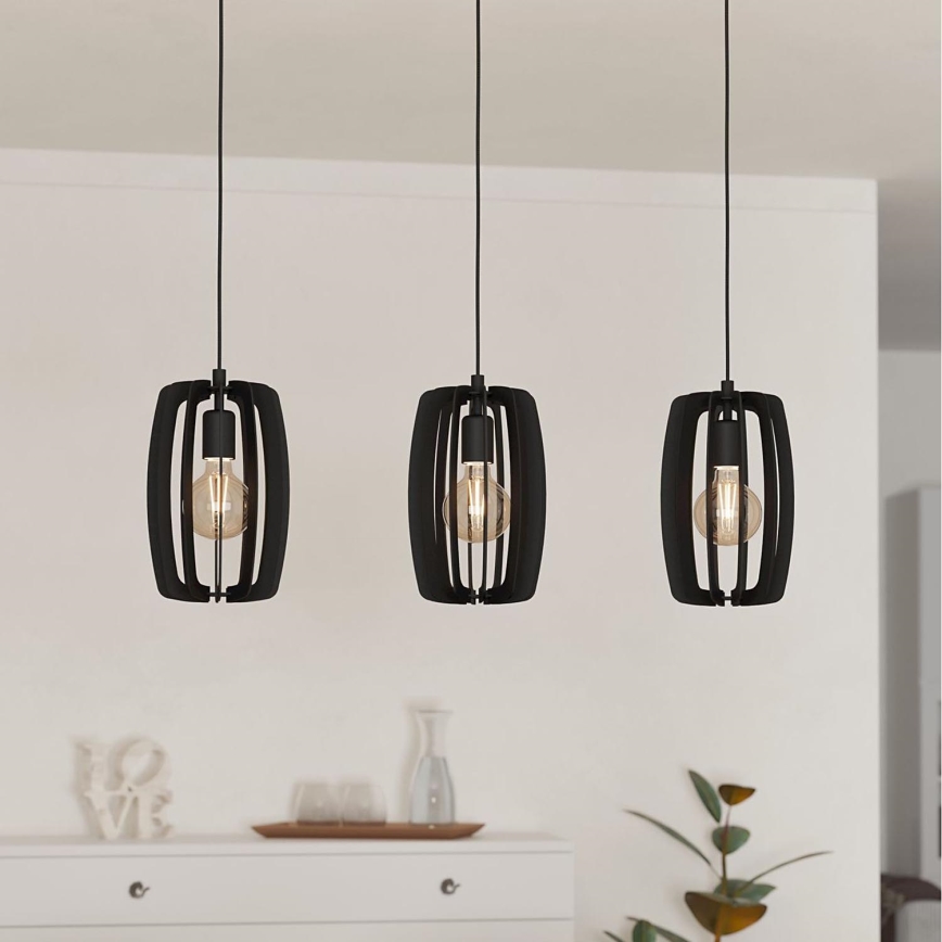 Eglo - Ljuskrona med upphängningsrem 3xE27/40W/230V svart
