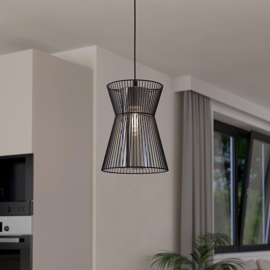 Eglo - Ljusskrona med upphängningsrem  1xE27/40W/230V svart 