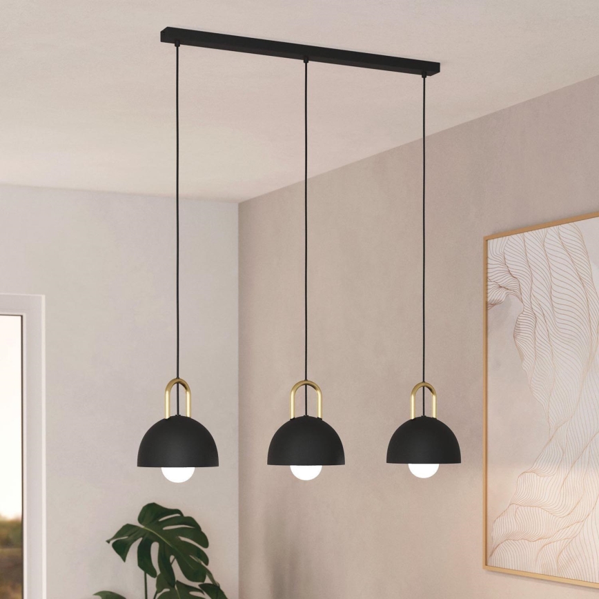 Eglo - Ljusskrona med upphängningsrem  3xE27/40W/230V svart