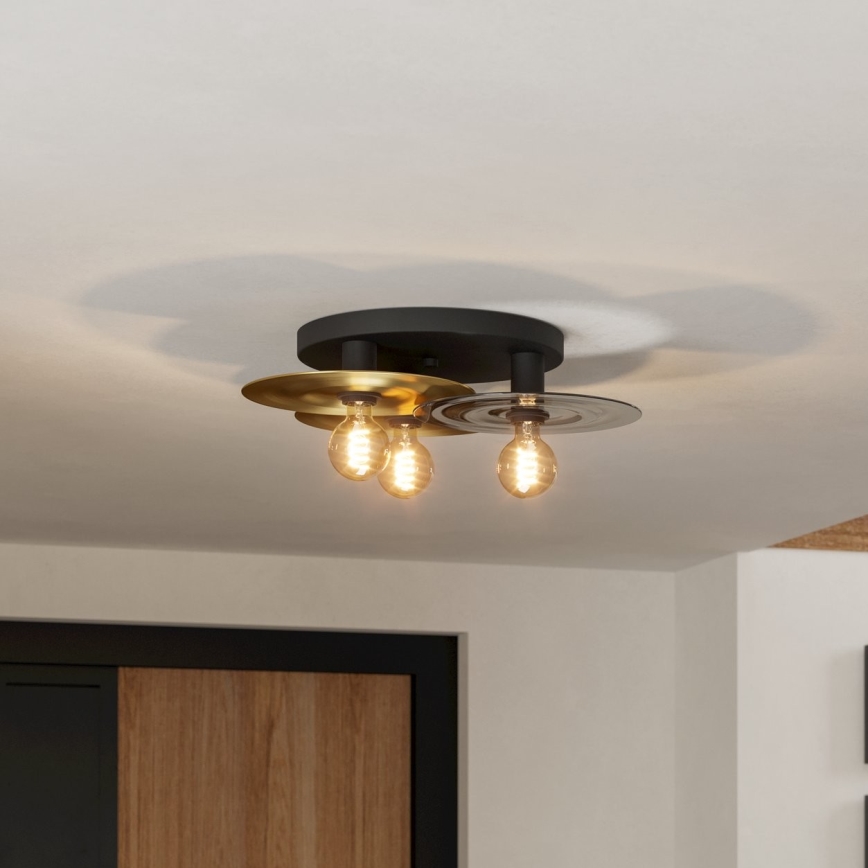 Eglo - Taklampa 3xE27/40W/230V guld/svart