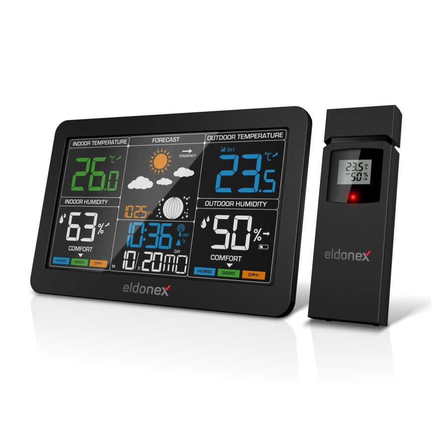 ELDONEX EWS-1010-BK - Väderstation med LCD display 2xAAA svart