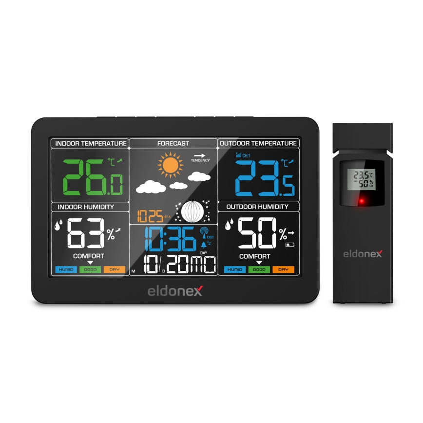 ELDONEX EWS-1010-BK - Väderstation med LCD display 2xAAA svart