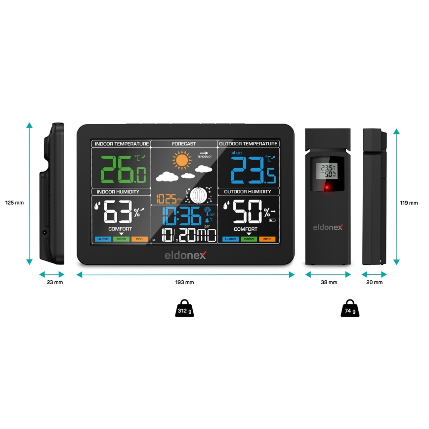 ELDONEX EWS-1010-BK - Väderstation med LCD display 2xAAA svart