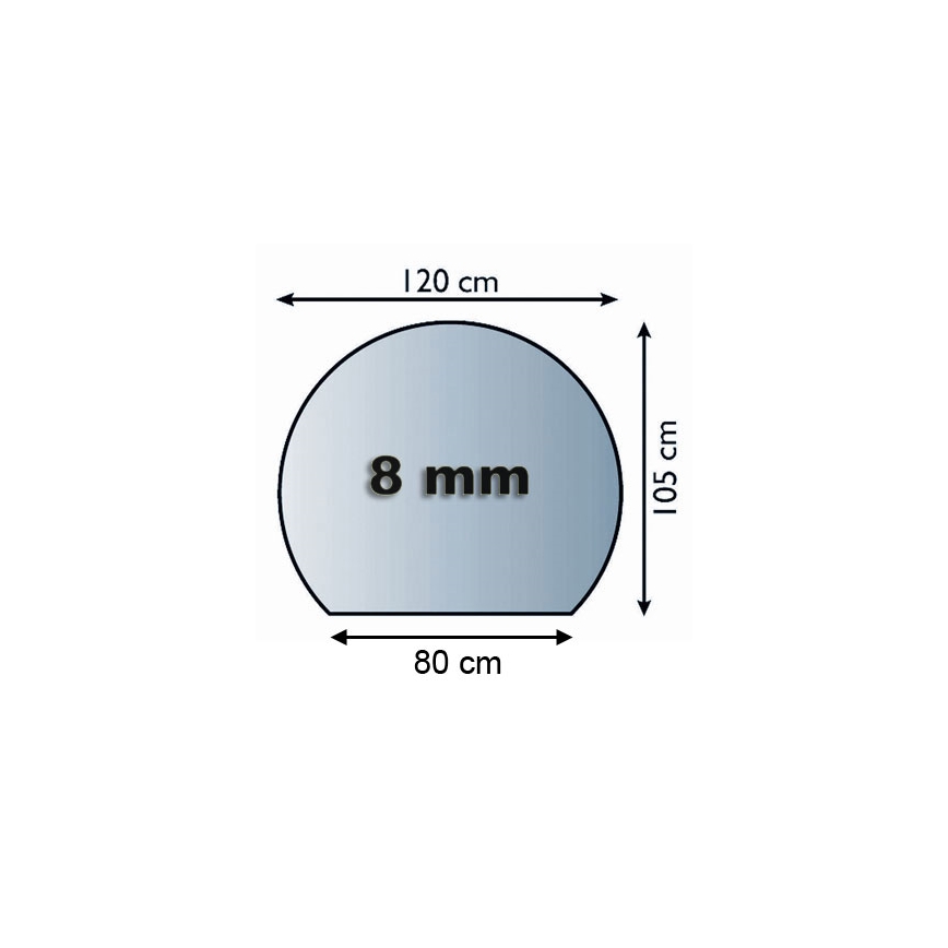 Eldstad glasunderlägg 1200x1050x8 mm halvcirkelformad