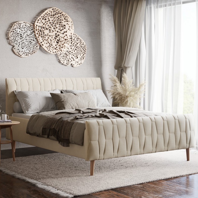 Elegant stoppad säng FLORA 160x200 cm, utan madrass, beige