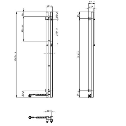 elekrtisk handdukstork med termostat SILOUETTE 187W/230V 120,6 cm IP44 vit rätt vinklat