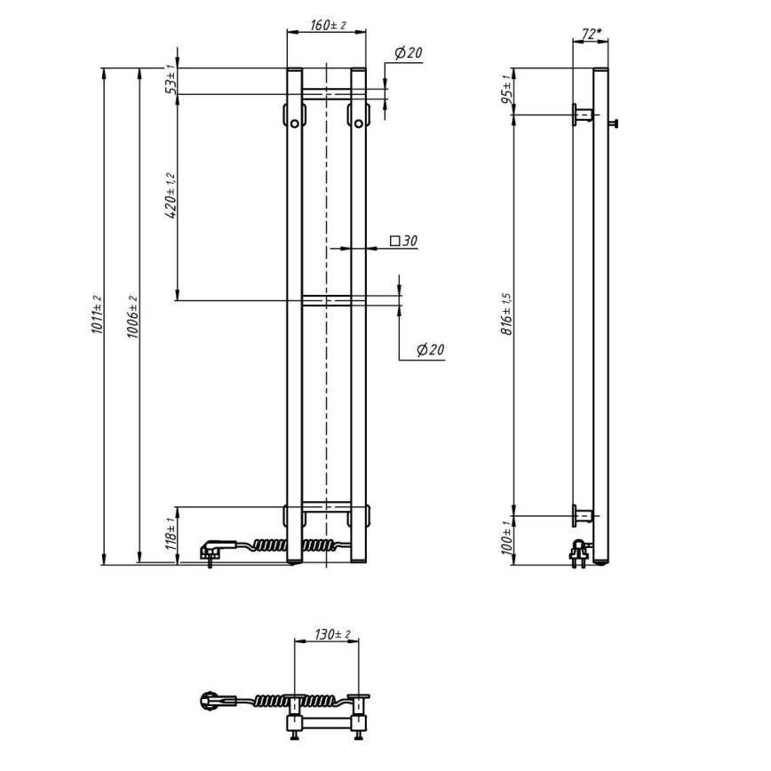 Elektrisk handdukskena SILOUETTE 187W/230V 101,1 cm IP44 svart rätt vinklat