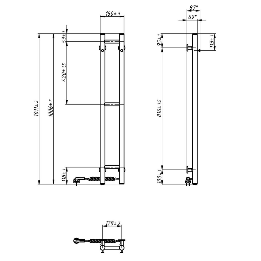 Elektrisk handdukskena SILOUETTE 187W/230V 101,1 cm IP44 vit rätt rund