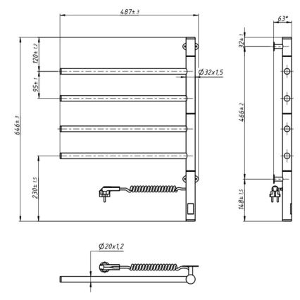 Elektrisk roterande handdukskena med termostat ARABESQUE 150W/230V 64,6 cm IP44 vit