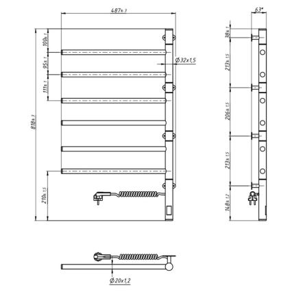Elektrisk roterande handdukskena med termostat ARABESQUE 196W/230V 81,8 cm IP44 svart