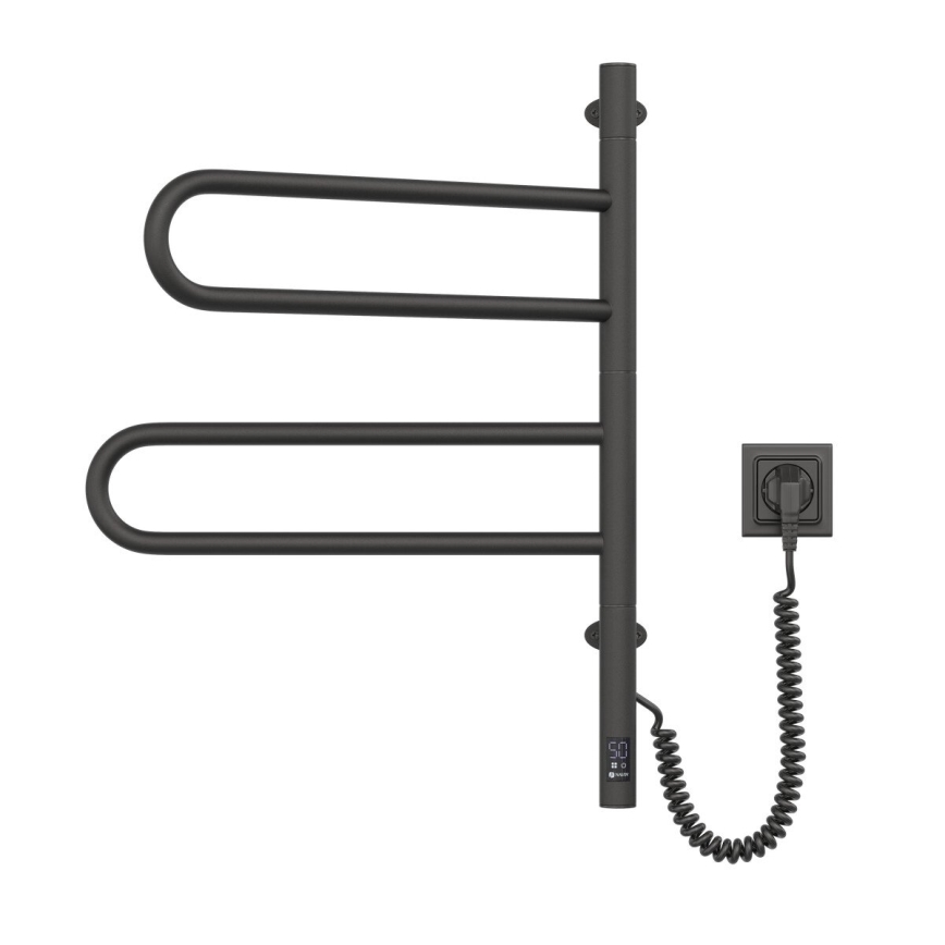Elektrisk roterande handdukskena med termostat FOUETTE 128W/230V 64,6 cm IP44 svart