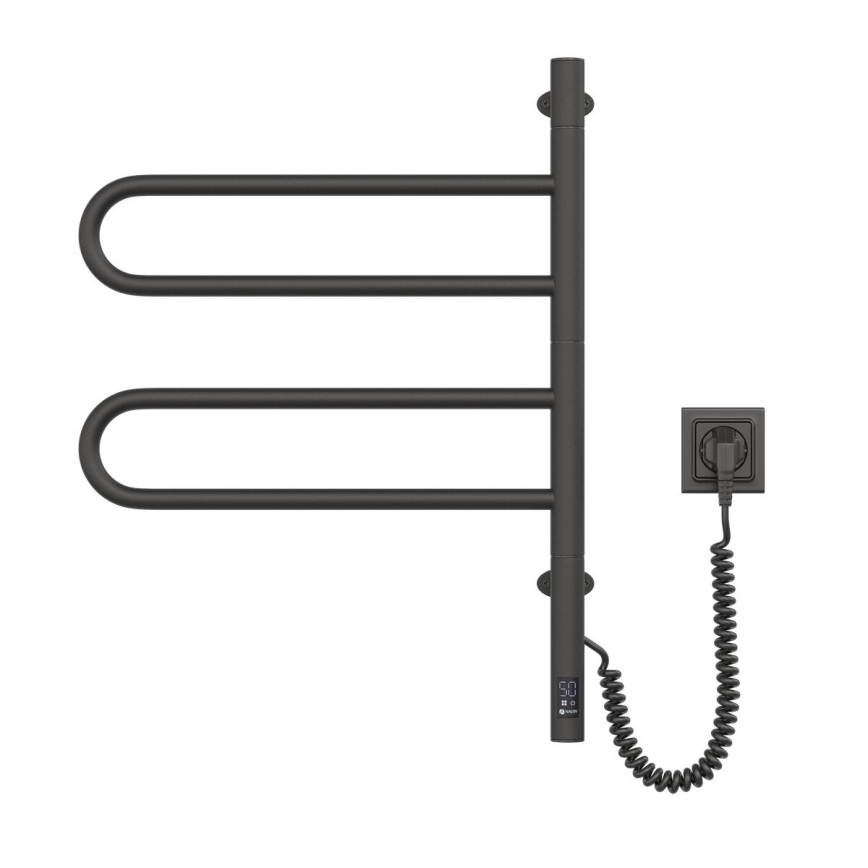 Elektrisk roterande handdukskena med termostat FOUETTE 128W/230V 64,6 cm IP44 svart