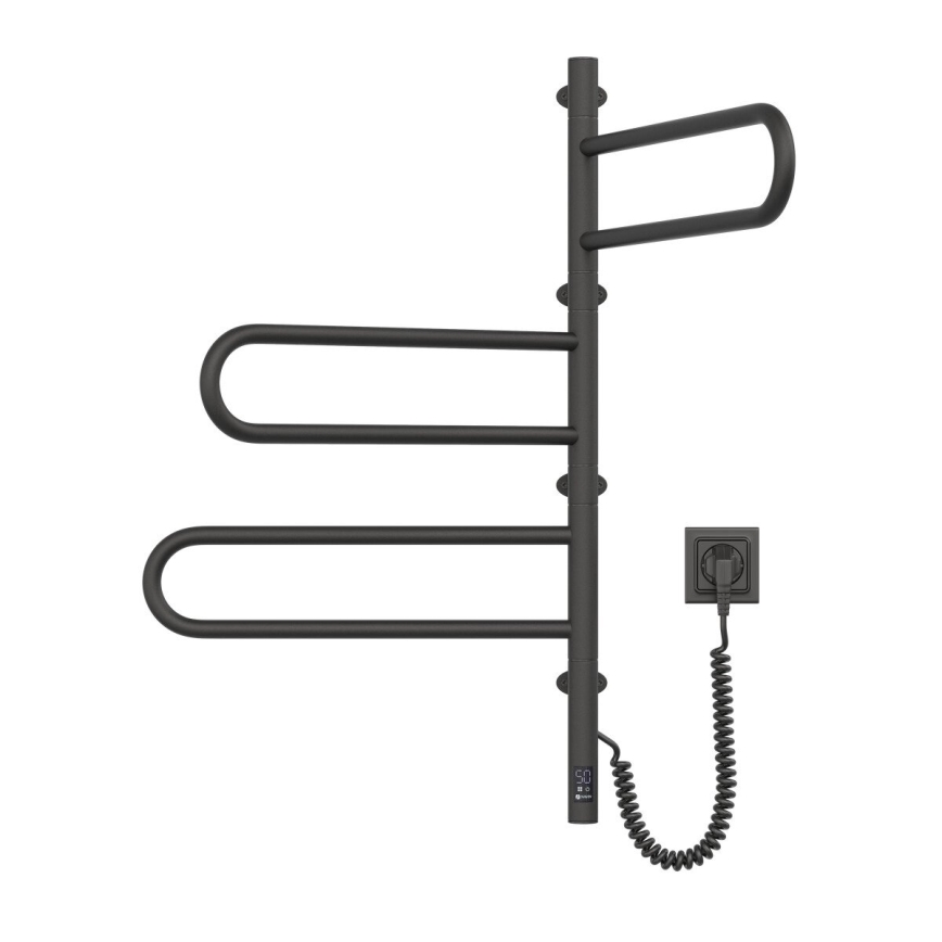 Elektrisk roterande handdukskena med termostat FOUETTE 185W/230V 81,8 cm IP44 svart