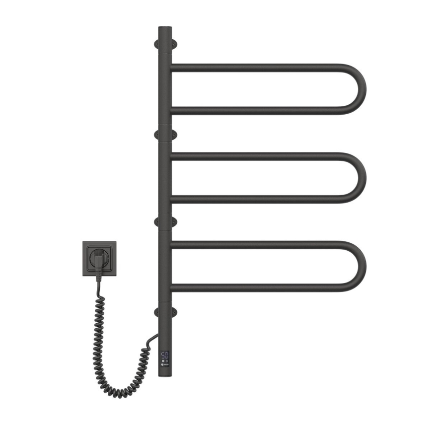 Elektrisk roterande handdukskena med termostat FOUETTE 185W/230V 81,8 cm IP44 svart