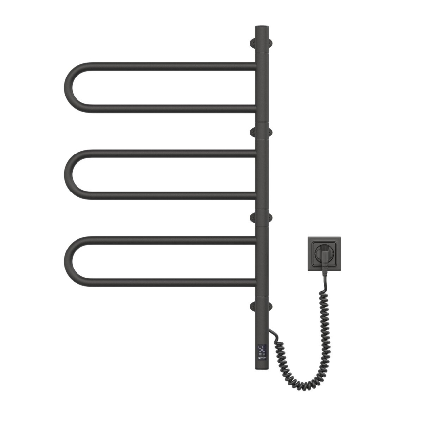 Elektrisk roterande handdukskena med termostat FOUETTE 185W/230V 81,8 cm IP44 svart