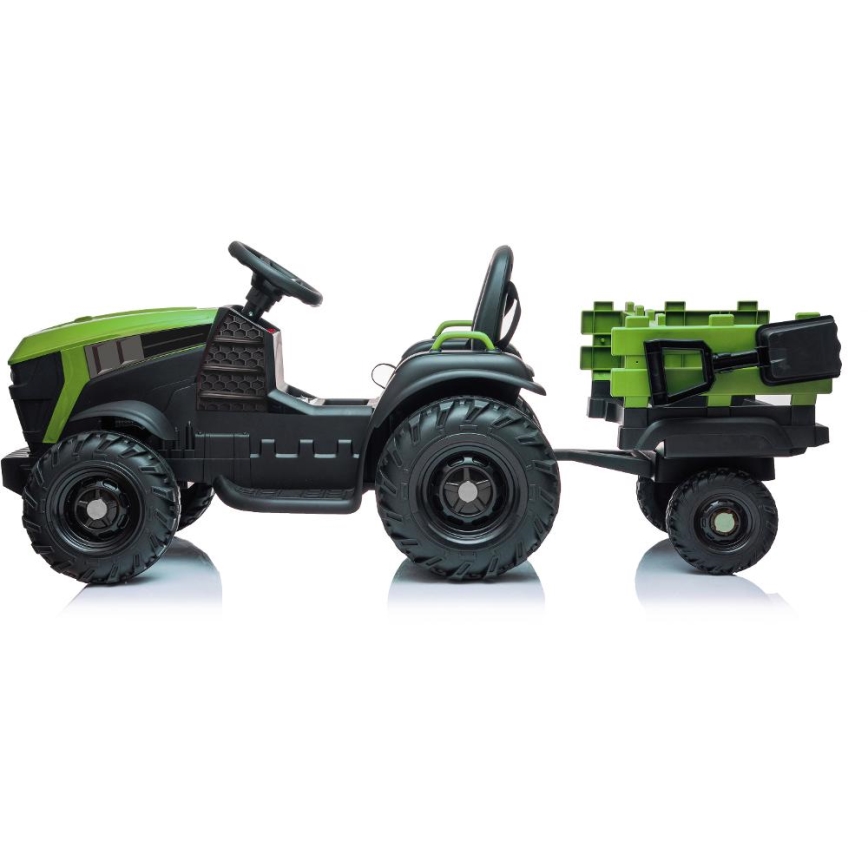 Elektrisk traktor med släpvagn 2x30W/7000 mAh svart/grön + fjärrkontroll
