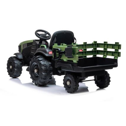 Elektrisk traktor med släpvagn 2x30W/7000 mAh svart/grön + fjärrkontroll