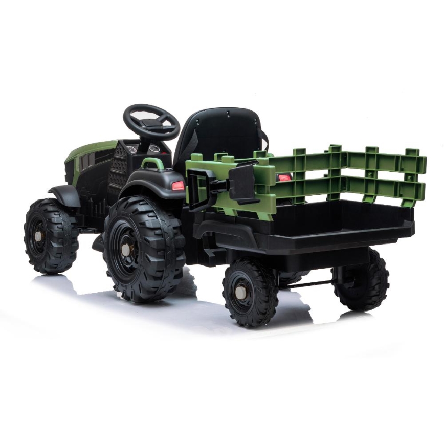 Elektrisk traktor med släpvagn 2x30W/7000 mAh svart/grön + fjärrkontroll