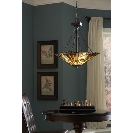 Elstead - Taklampa med kedja Tiffany INGLENOOK 3xE27/100W/230V