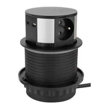 Eluttagstorn för bordsskiva 3x230V + 2xUSB svart