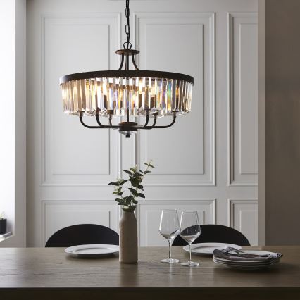 Endon 100711 - Ljuskrona med kedja CHESTERFIELD 6xE14/6W/230V Ø 55 cm svart