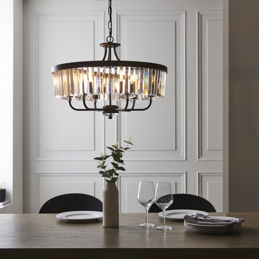 Endon 100711 - Ljuskrona med kedja CHESTERFIELD 6xE14/6W/230V Ø 55 cm svart
