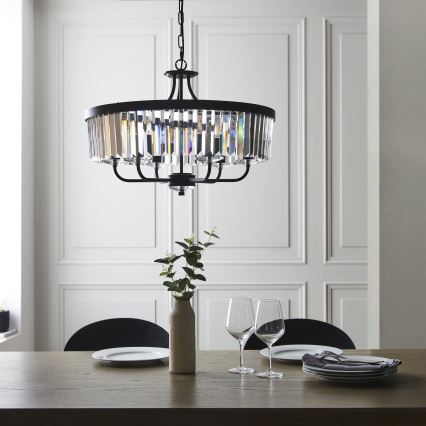 Endon 100711 - Ljuskrona med kedja CHESTERFIELD 6xE14/6W/230V Ø 55 cm svart