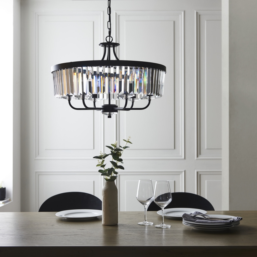 Endon 100711 - Ljuskrona med kedja CHESTERFIELD 6xE14/6W/230V Ø 55 cm svart