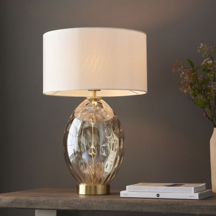 Endon 101150 - Dimbar bordslampa ELIN 1xE27/10W/230V vit/mässing/rökbeige