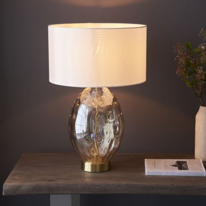 Endon 101150 - Dimbar bordslampa ELIN 1xE27/10W/230V vit/mässing/rökbeige