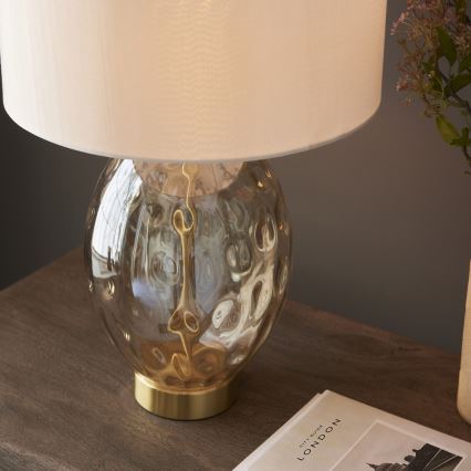 Endon 101150 - Dimbar bordslampa ELIN 1xE27/10W/230V vit/mässing/rökbeige