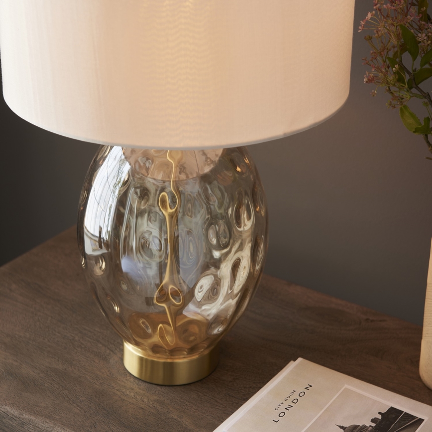 Endon 101150 - Dimbar bordslampa ELIN 1xE27/10W/230V vit/mässing/rökbeige