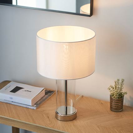 Endon 102674 - Dimmbar bordslampa LESSINA 1xE27/10W/230V blank krom/vit
