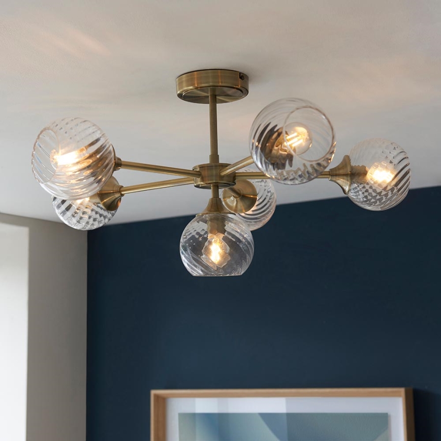 Endon 103171 - Pendelkrona ALLEGRA 6xE14/7W/230V mässing/genomskinlig
