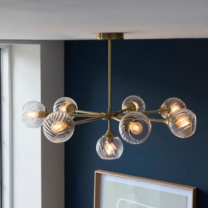 Endon 103172 - Pendelkrona ALLEGRA 8xE14/7W/230V mässing/genomskinlig