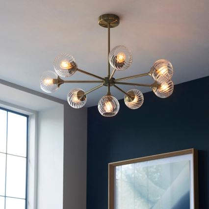 Endon 103172 - Pendelkrona ALLEGRA 8xE14/7W/230V mässing/genomskinlig