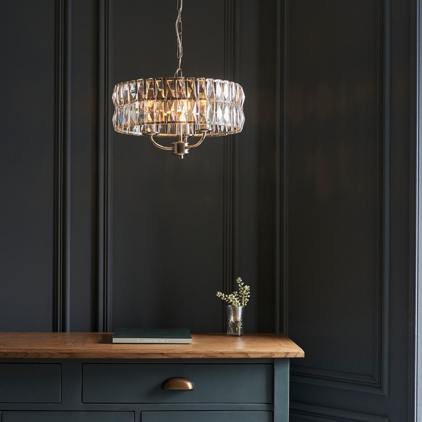 Endon 104466 - Ljuskrona på kedja CLIFTON 3xE14/6W/230V skinande krom/genomskinlig diameter 38,5 cm